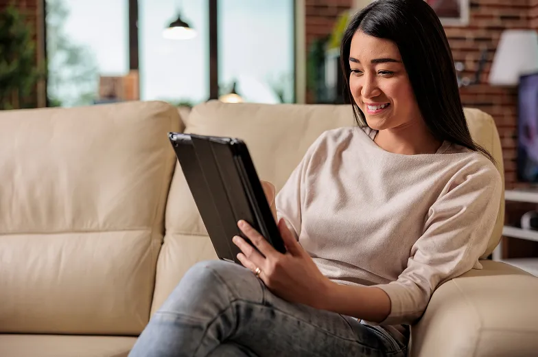 woman with tablet