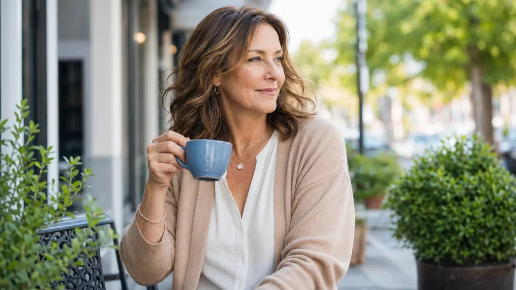 Woman enjoying her morning coffee outdoors