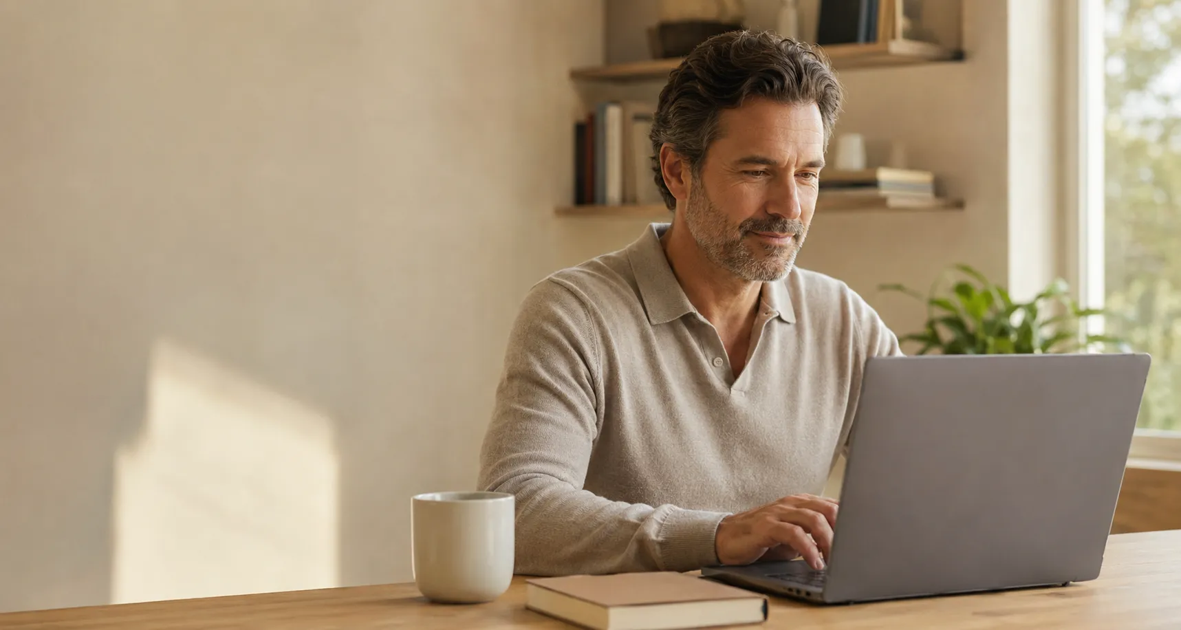 Focused man working at home with mental clarity